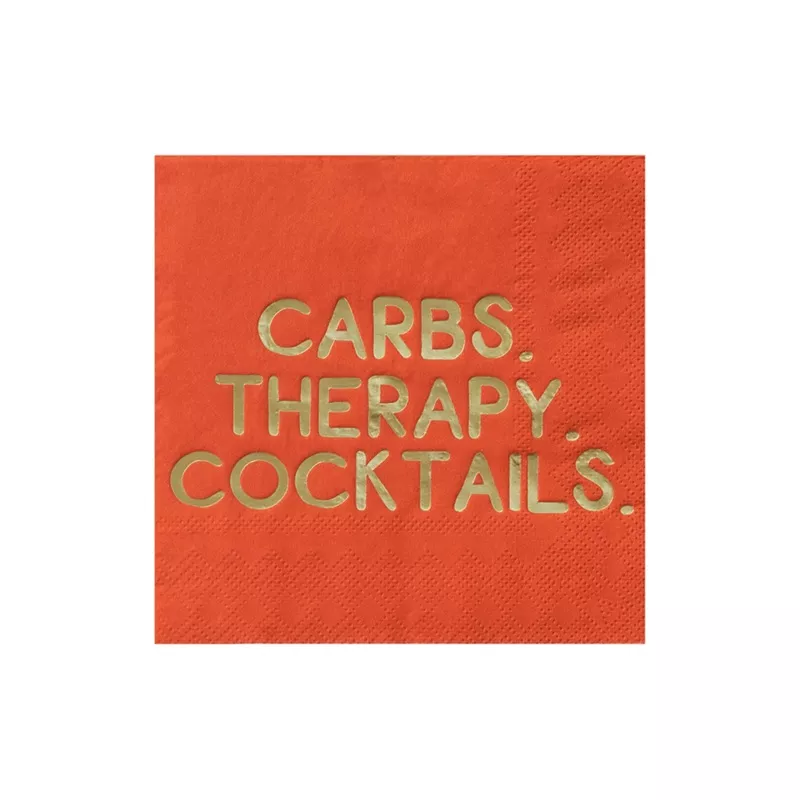 "Carbs, Therapy, Cocktails" Witty Cocktail Napkins